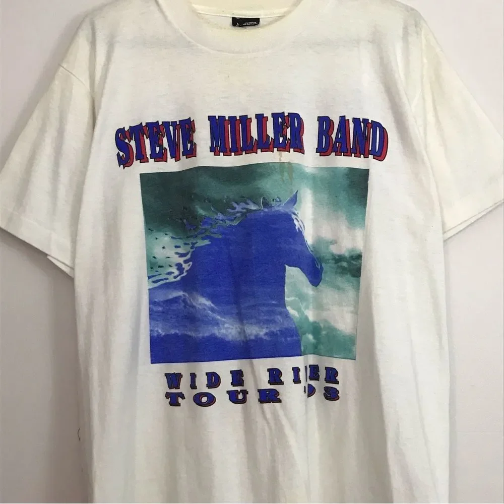 Vintage Steve Miller Band 1993 Wide River Tour 90s White Tshirt Mens Sz Large